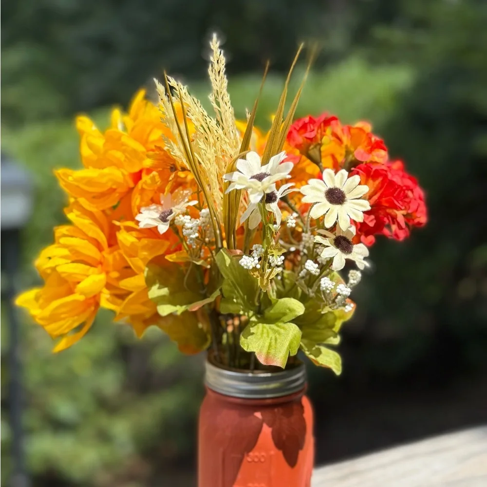 Vibrant Faux Floral Arrangement in 16oz Mason Jar